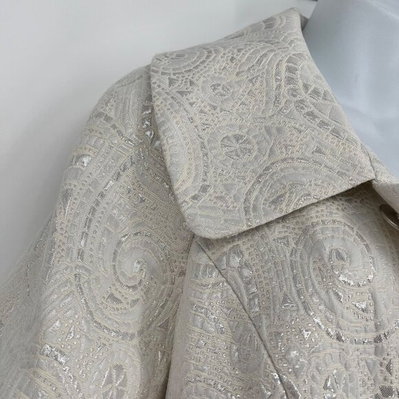 LENA GABRIELLE Size 8 Ivory Silver Jacquard Print Jacket/Blazer Bolero - Picture 2 of 8